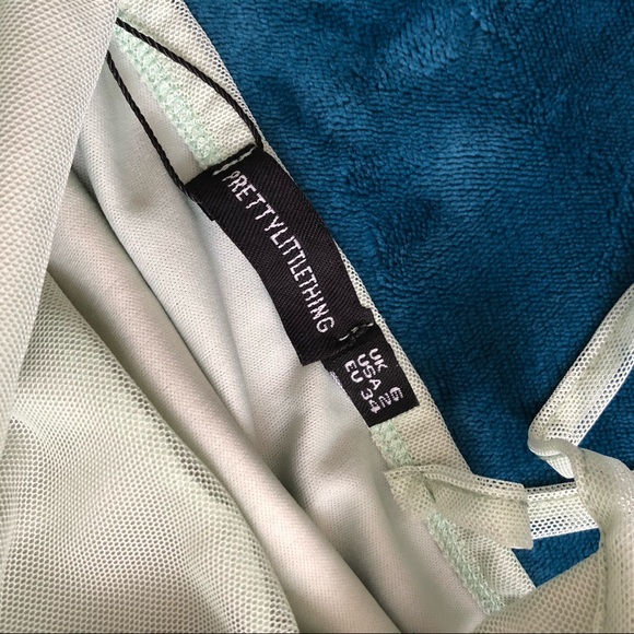 PYT Sage Green Mesh Ruched Bodycon Dress Sz 2 NWT - Picture 7 of 9